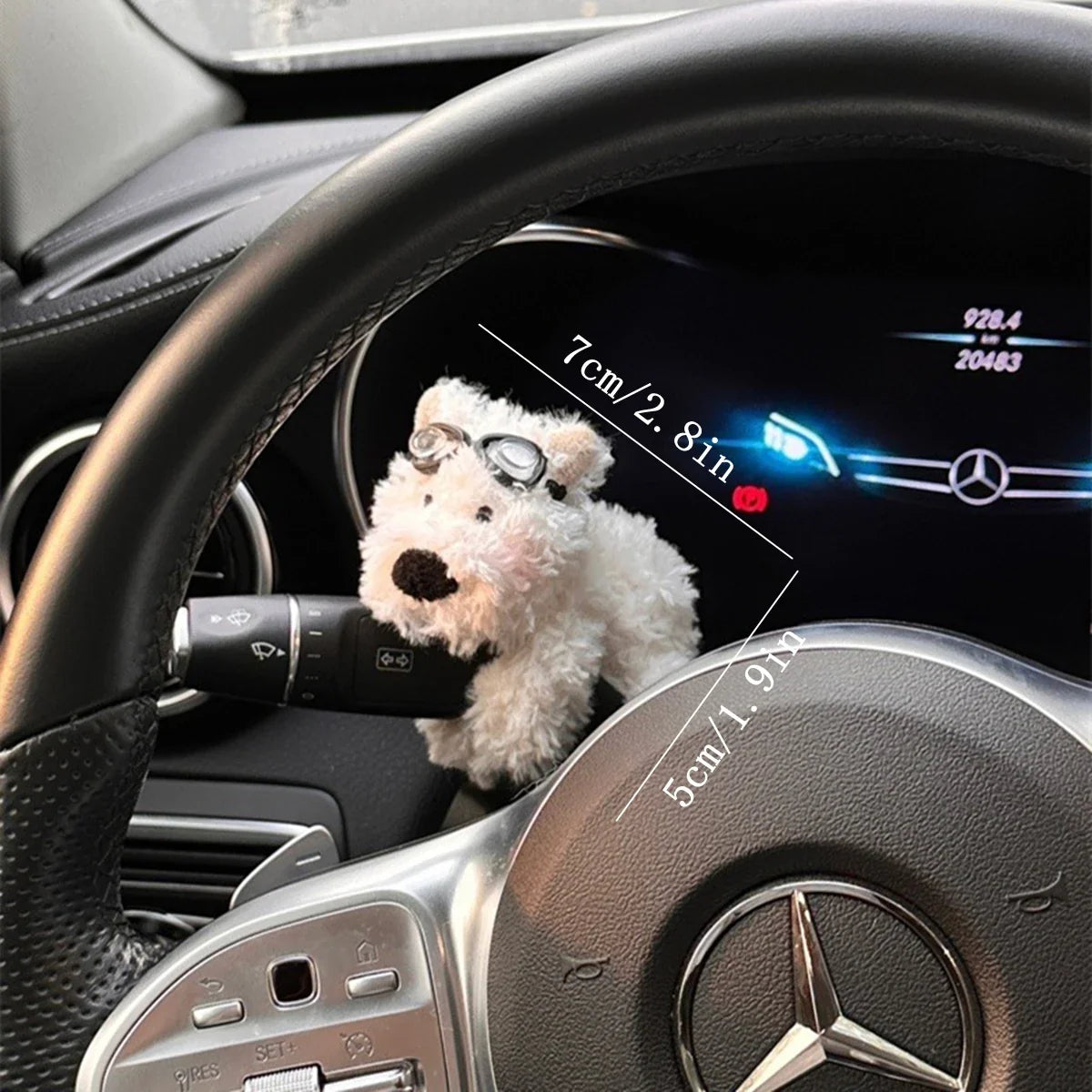 Plush Doll Puppy Car Interior Cute Bow Dog Steering Column Turn Signal Wiper Rod Decorative Accessories for Tesla Benz