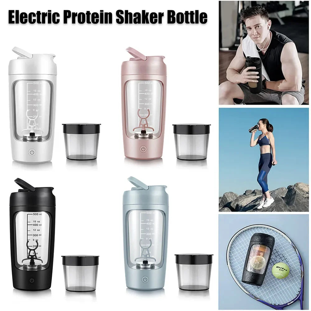 630ml Electric Protein Shaker Cup with Powder Storage Container Mixer Cup Gym Sport Water Bottles with Wire Whisk Ball Drinkware