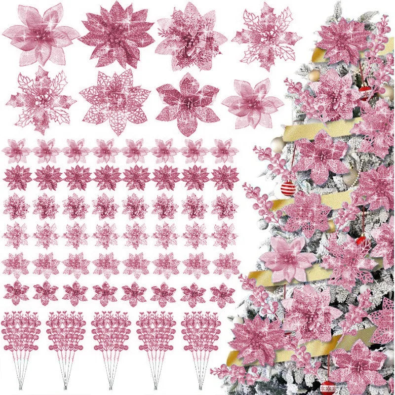 5Pcs Pink Artificial Flowers Berry Christmas Tree Ornament for Xmas Wedding Wreath Decoration New Year 2026 Wreath Accessories