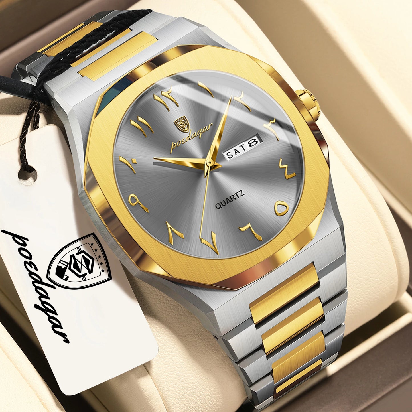 POEDAGAR Fashion Luxury Men's Quartz Watch Waterproof Stainless Steel Male Watch Week Date Business Watches For Men Reloj Hombre