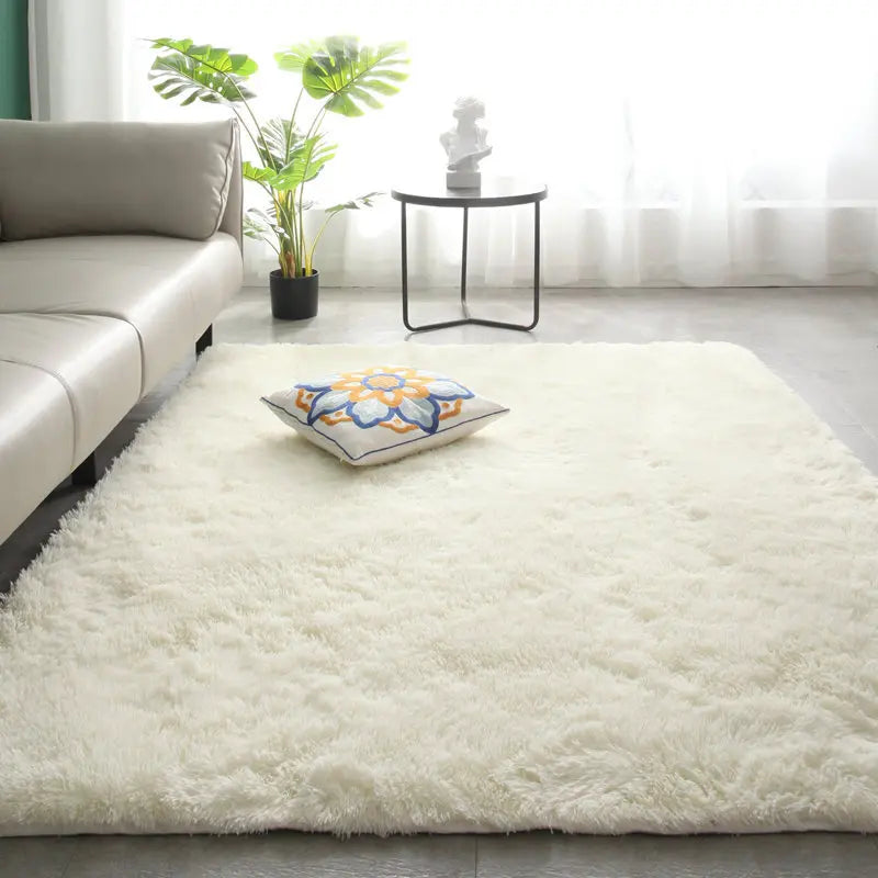 VIKAMA Nordic Style Silk Wool Tie Dyed Solid Color Long Hair Tea Table Living Room Bedroom Household Carpet Floor Bay Window Mat