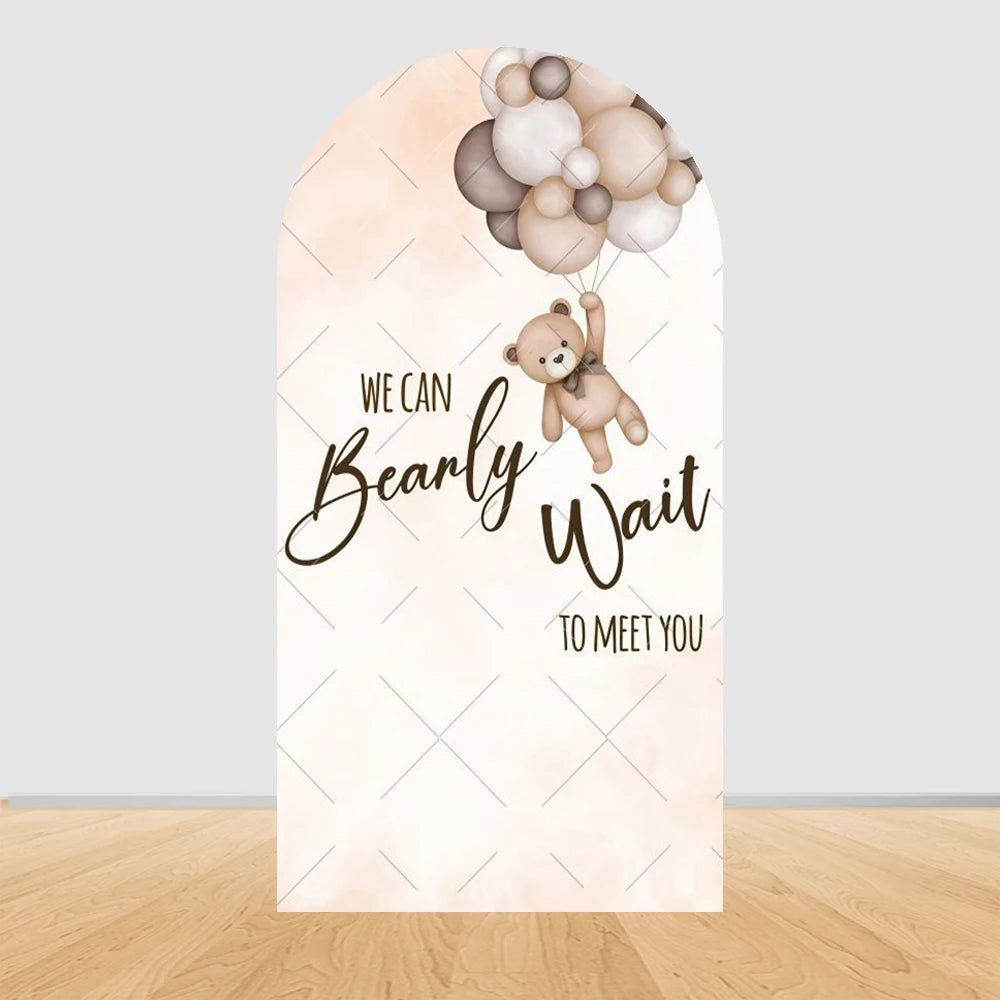Pregnant Women Theme Arched Elastic Background Cover Welcome Baby Bear Flowers Baby Shower Photography Background Wall Decor