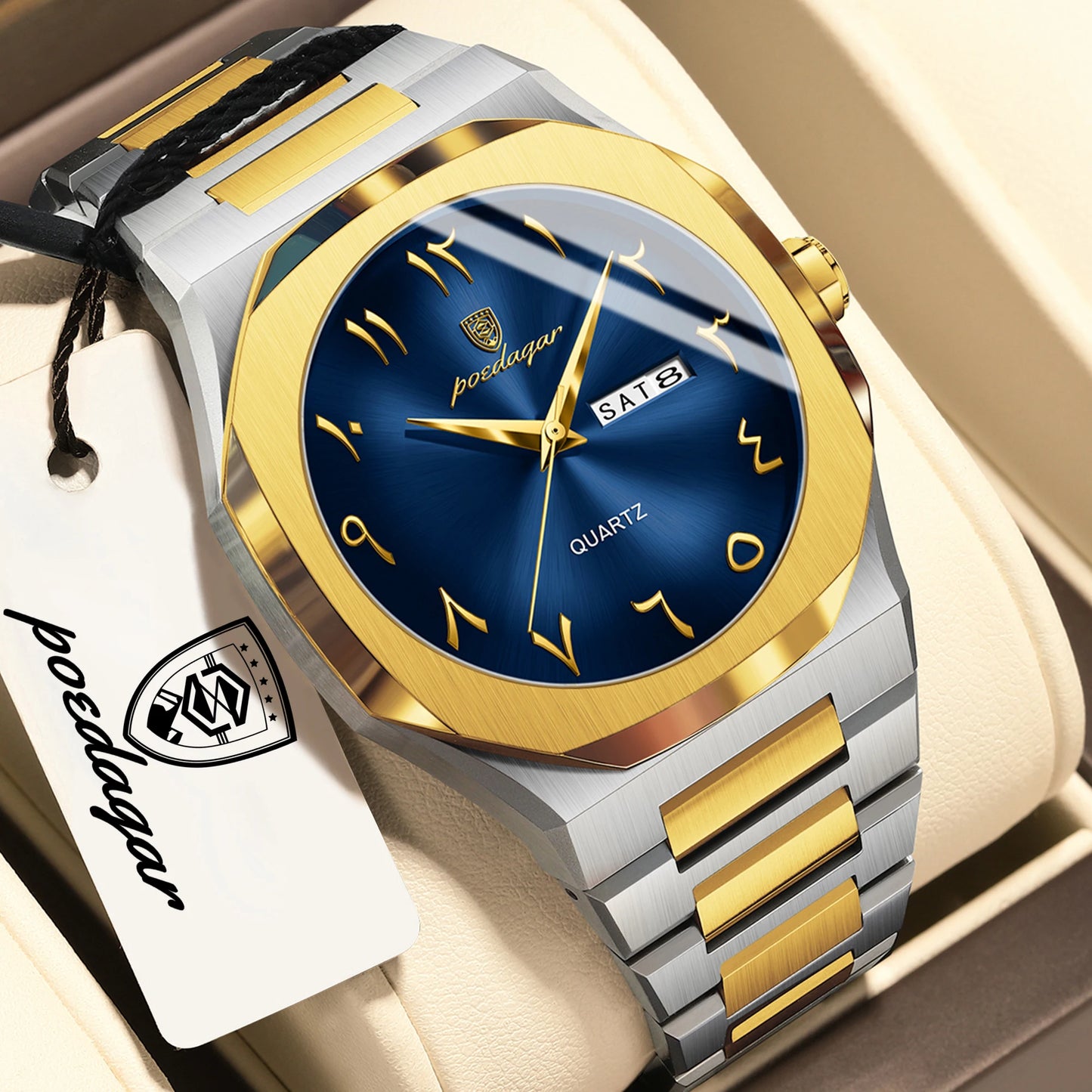 POEDAGAR Fashion Luxury Men's Quartz Watch Waterproof Stainless Steel Male Watch Week Date Business Watches For Men Reloj Hombre
