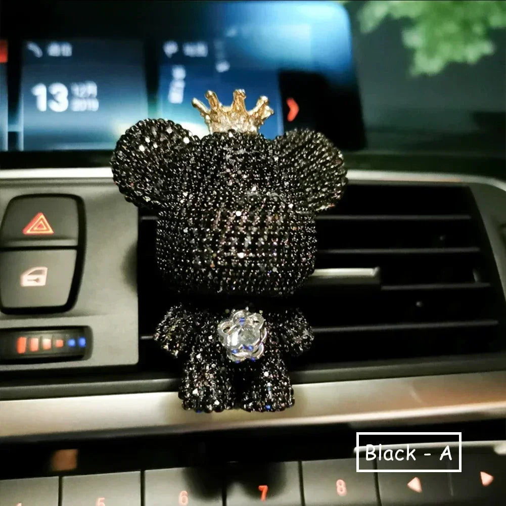 Rhinestone Crystal Bow Bear Car Pendant Mirror Hanging Ornaments Diamond Bling Car Interior Decoration Women Accessories