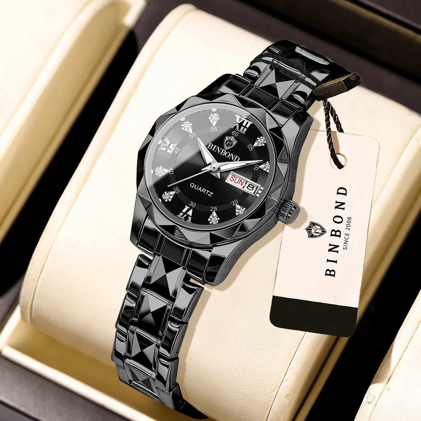 BINBOND Ladies Reloj Sturdy Quartz Watches For Women Luxury Luminous Waterproof Accurate Auto Date Week Display Women's Watch