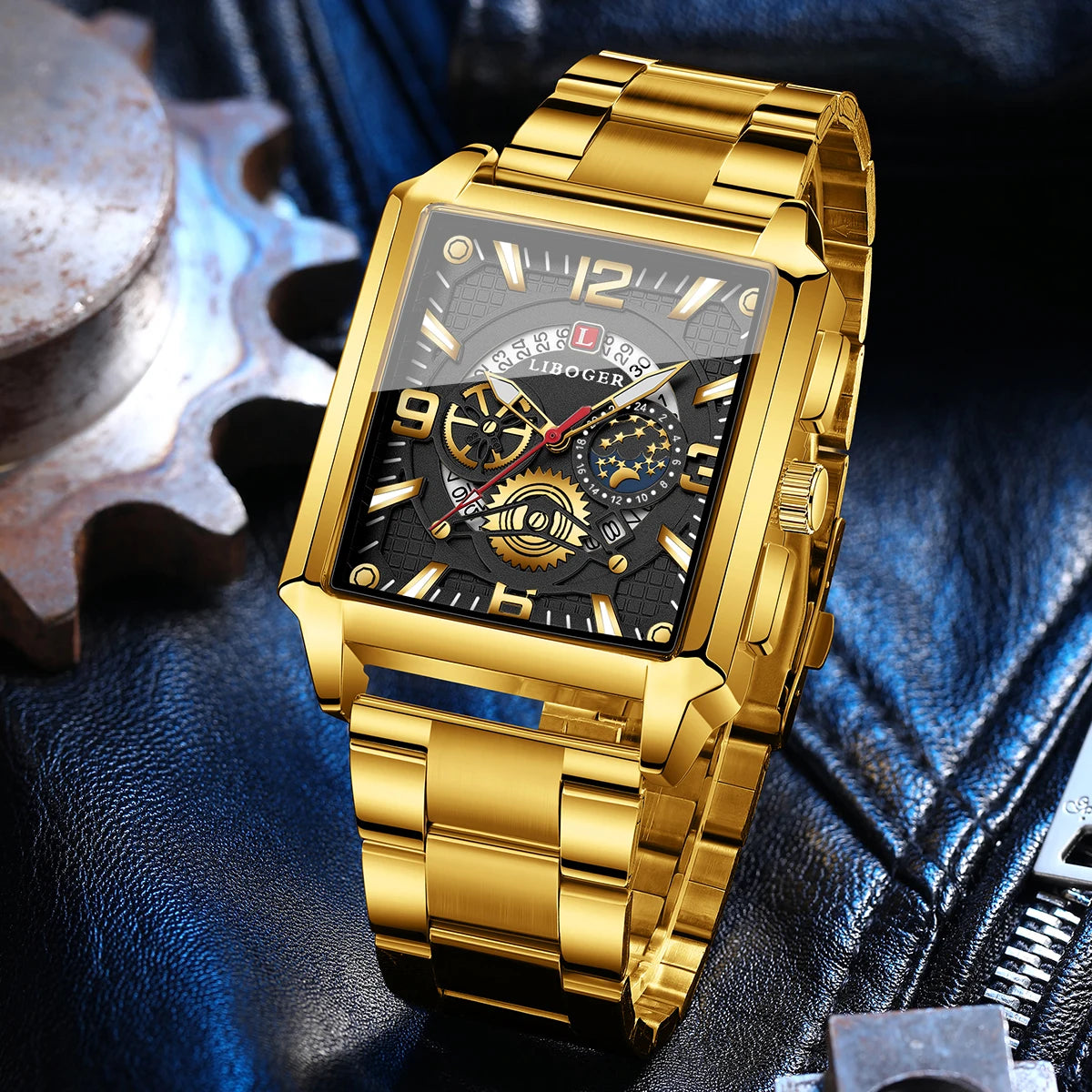 Luxury Men Business Watches Golden Stainless Steel Band Calendar Quartz Wristwatch Clock Gift Relogio Masculino（Without Box）
