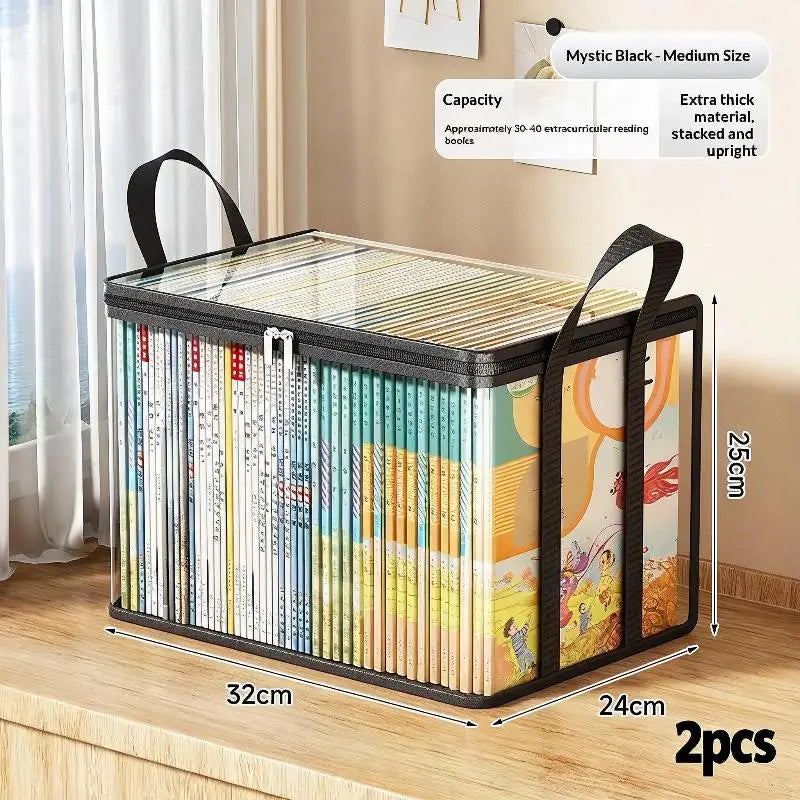 2Pcs Transparent Plastic Book Storage Box Large Capacity Foldable Space-Saving Organizer For Home Office