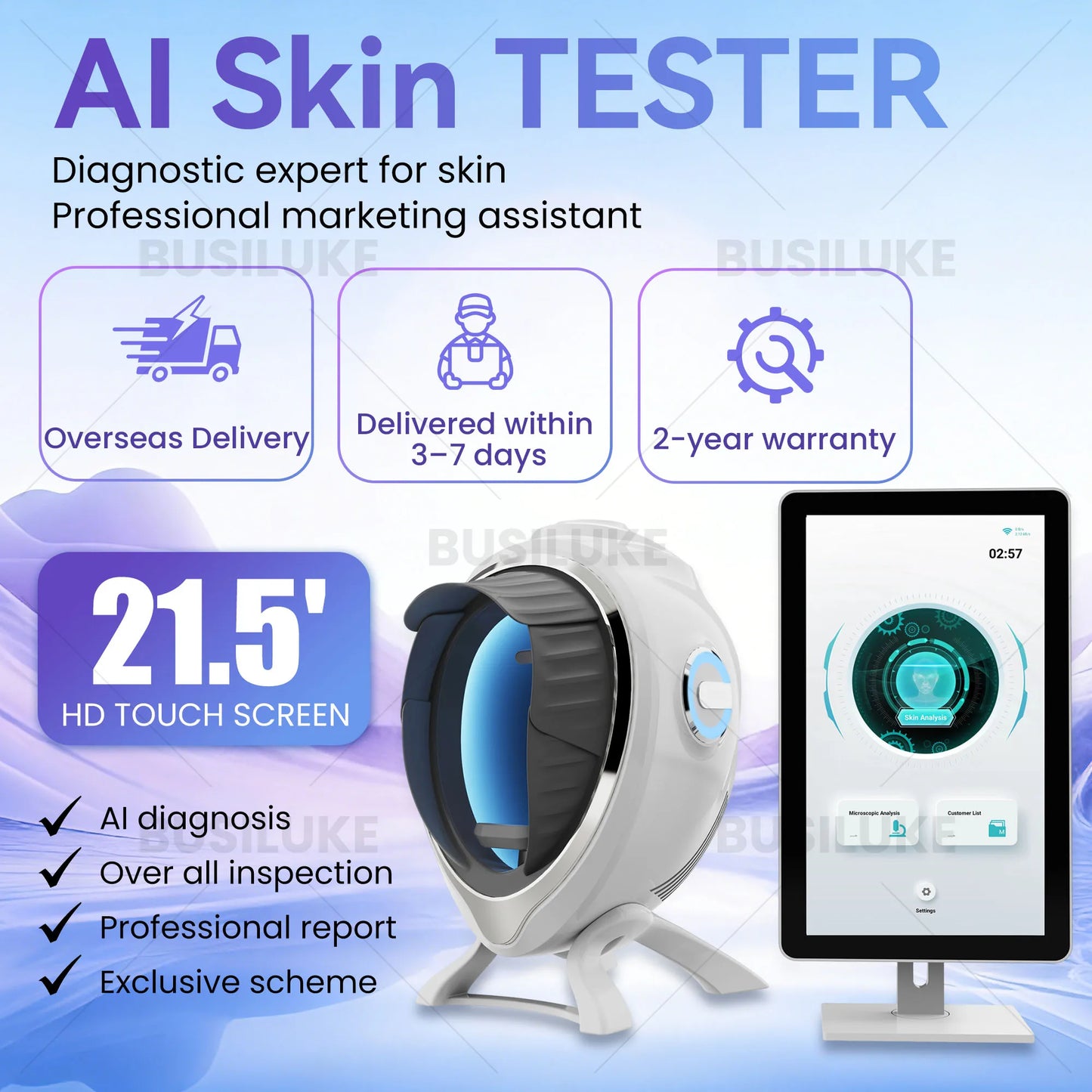 AI Skin Analyzer Machine 20 Indicators Deca Spectral Full Face HD Camera 3 Modes Micro Moisture Meter Beauty Salon Spa Care Tool
