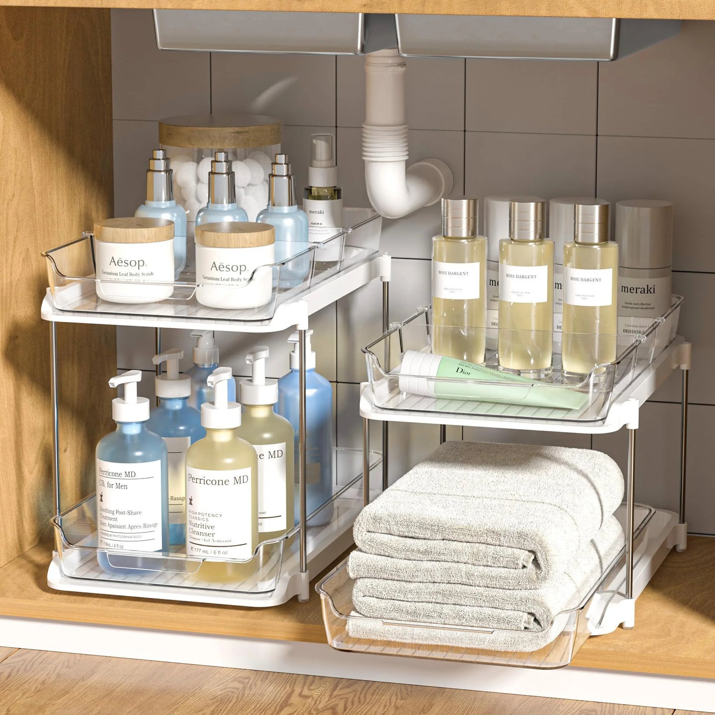2/3 Tier Under Sink Organizer Sliding Cabinet Basket Organizer Drawer Under Sink Storage Rack Acrylic Bathroom Kitchen Organizer