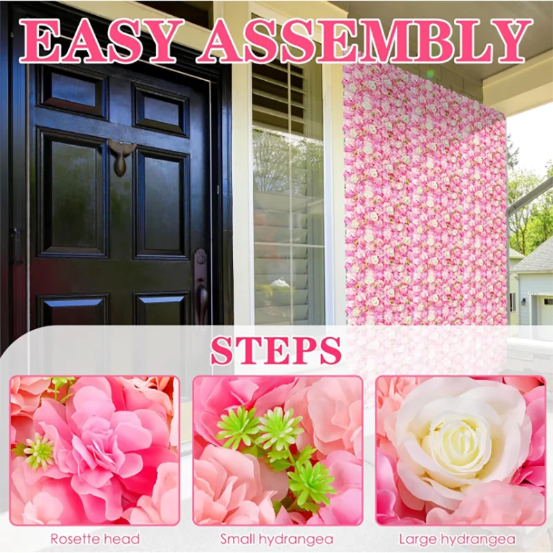 Silk Rose Flowers Wall Panel 3D Artificial Flower Background Wall Suitable Outdoor Home Decoration Wedding Party Bridal Shower