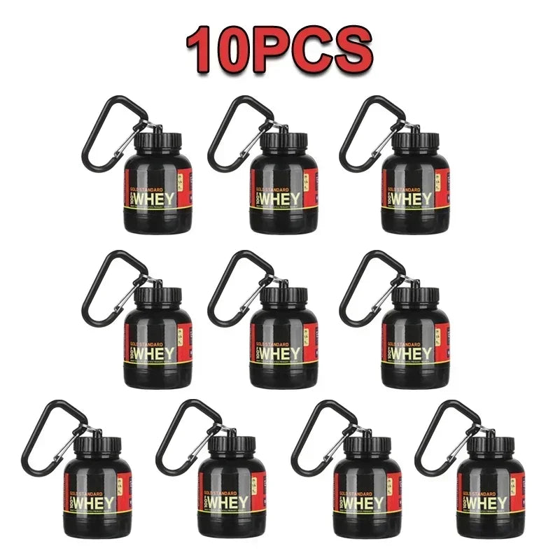 1-20Pcs Portable Protein Powder Bottle Mini Keychain Medicine Powder Container Carabiner Bucket One Cup for Gym Travel Outdoor