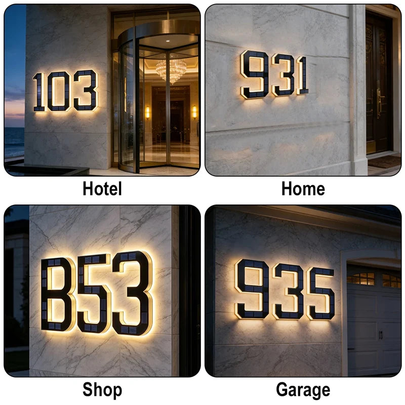 LED Solar House Number Light Waterproof Address Plate with Light Sensor for Home Entrance Yard Wall Outdoor Decoration