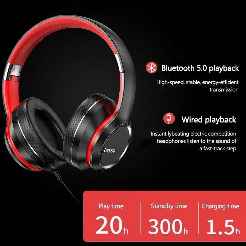 Lenovo HD200 Bluetooth Earphones Over-ear Foldable Computer Wireless Headphones Noise Cancellation HIFI Stereo Gaming Headset (Copy)