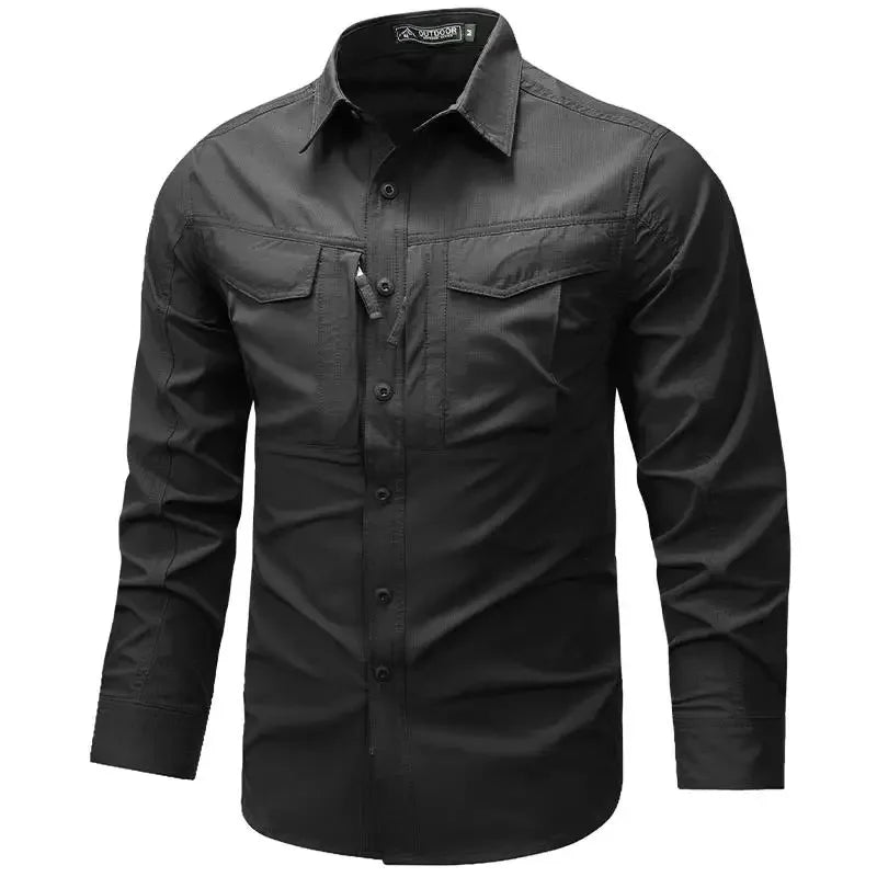 Spring Autumn Men Long Sleeved Shirt Men Tactical Work Shirts Tops Outdoor Multi-pocket Quick Drying Hiking Fishing Cargo Shirts