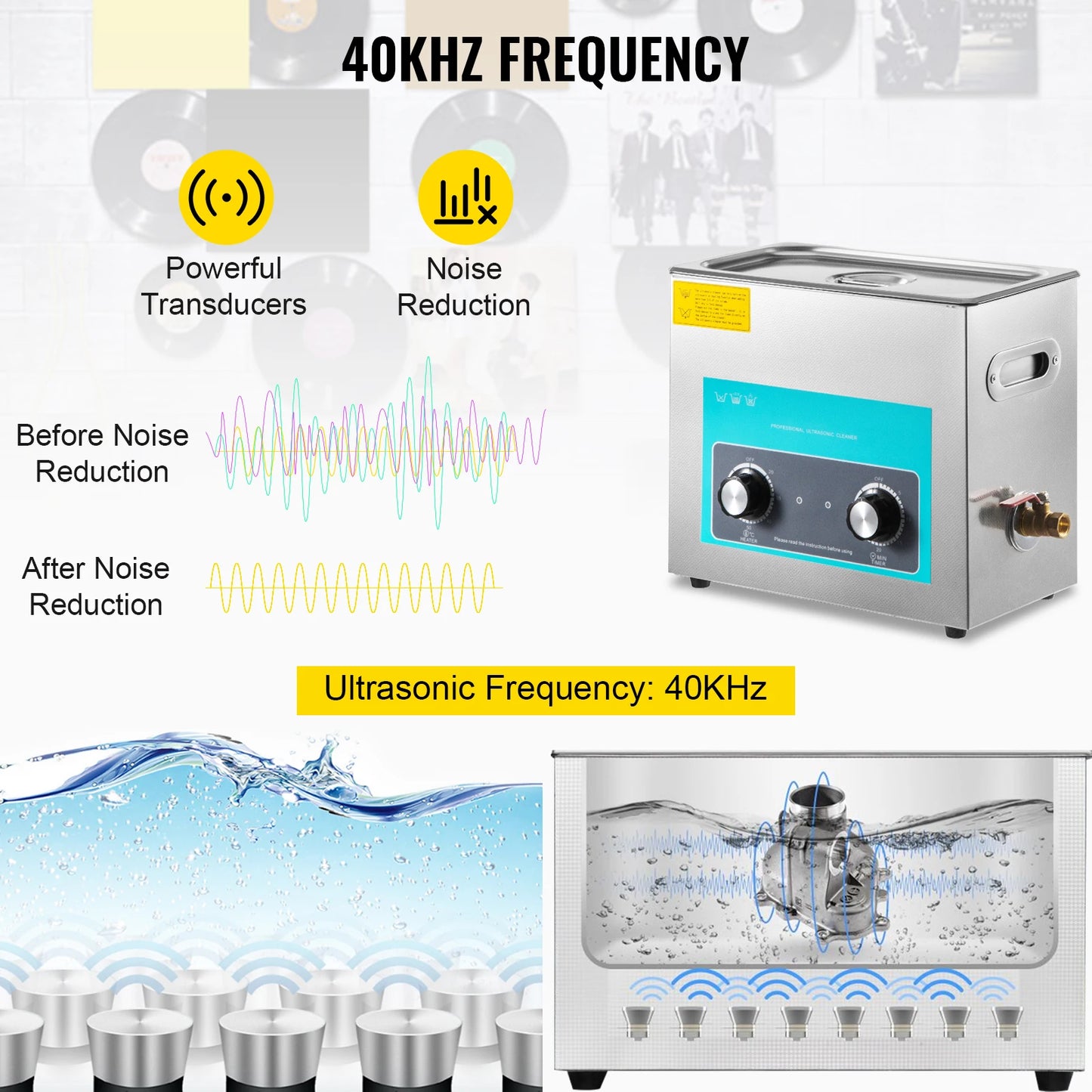 SucceBuy 6L Knob Ultrasonic Vinyl Record Cleaner Portable Washing Machine Ultrasound Dishwasher Contact Lenses Dental Jewelry