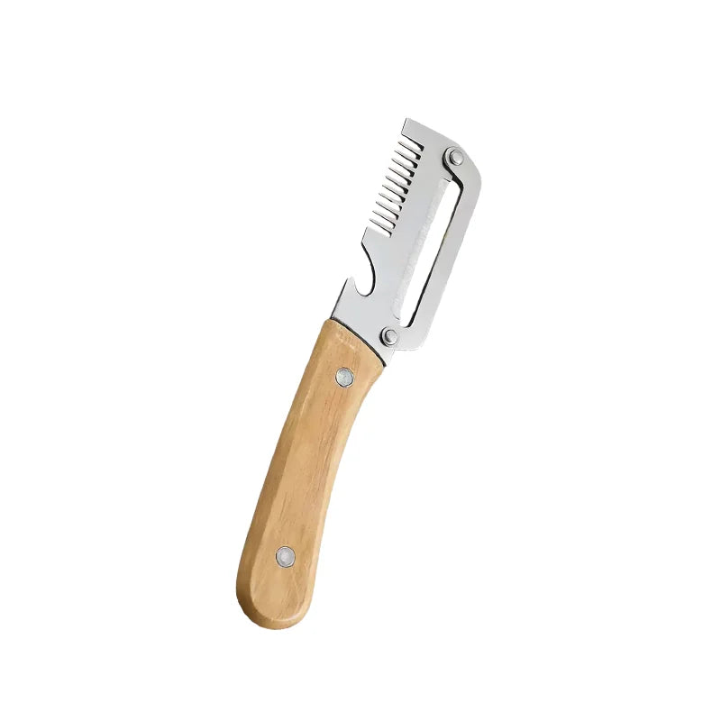 2-in-1 Stainless Steel Peeler Multi-Functional Serrated Vegetable Slicer Fruit Peeling Slicing Wooden Handle New Kitchen Knife