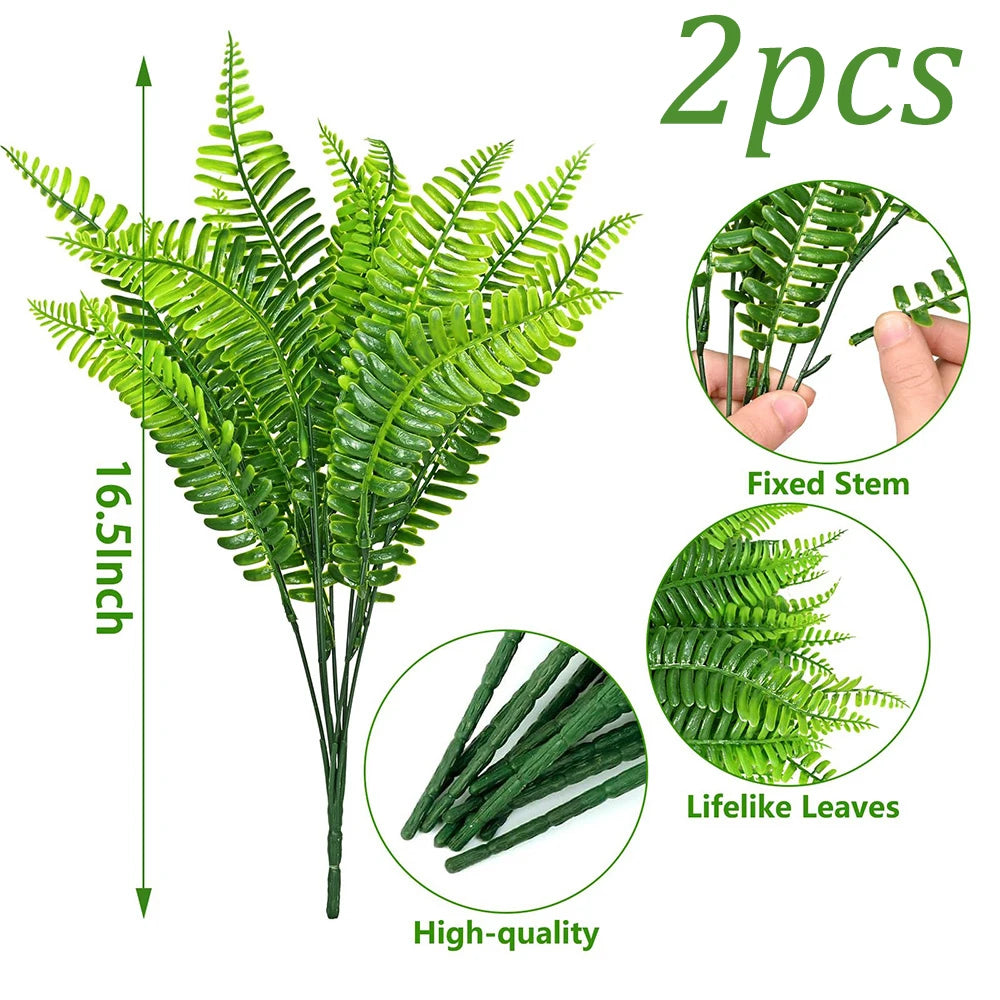 2pcs Artificial Plants Fake Boston Ferns Bushes Faux Shrubs Greenery UV Resistant Plant for Home Garden Outdoor Yard Decor
