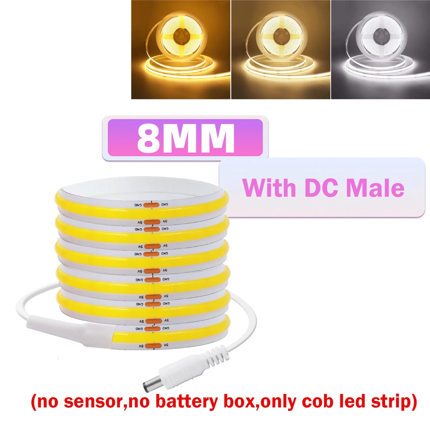 3MM 5MM 8MM COB LED Strip 5V 320LEDs/m PIR Motion Sensor Flexible Tape USB/Battery Powered Under Cabinet Kitchen Lighting Strip