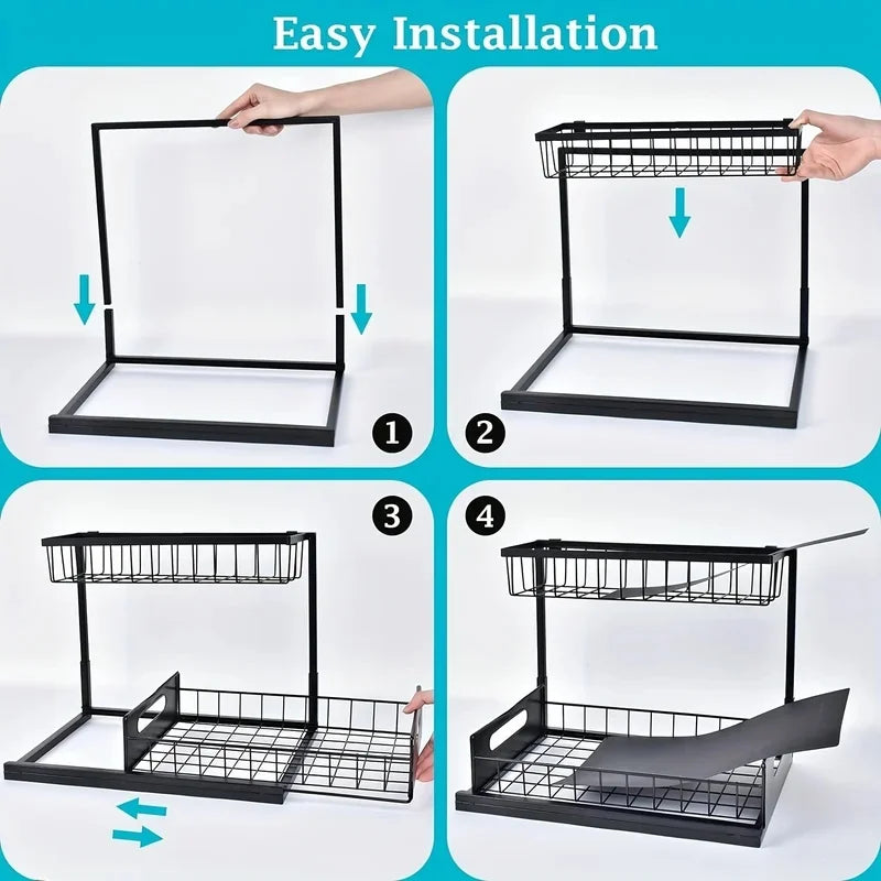 Under Sink Organizer, Pull Out Cabinet Organizer 2 Tier Slide Out Sink Shelf Cabinet Storage Shelves, Under Sink Storage