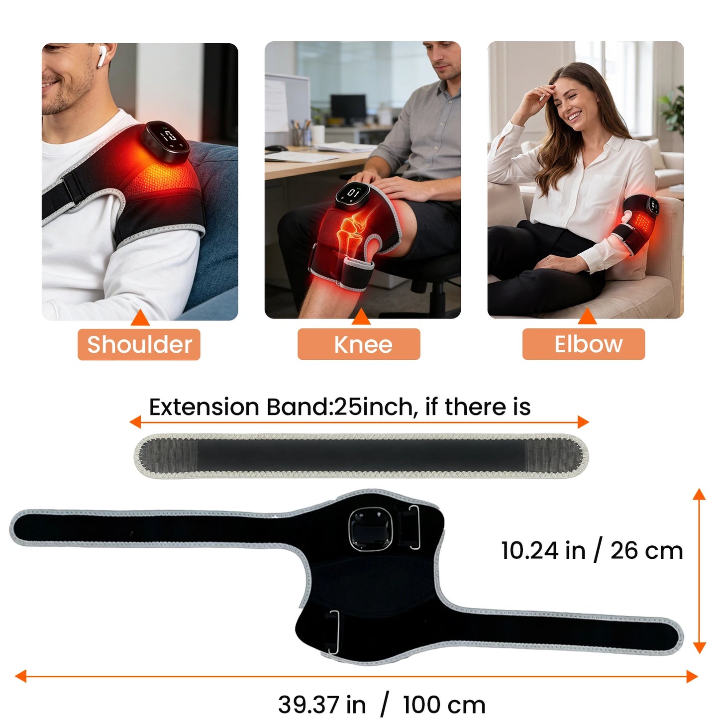 USB 3-IN-1 Red Light Therapy Brace 660nm 850nm Infrared Heating Vibration Massage Pad for Knee Shoulder Elbow Joint Pain Relief