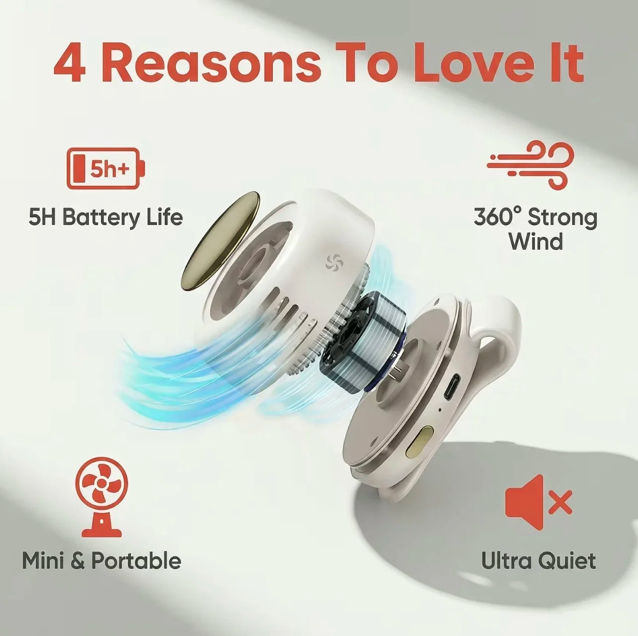 Portable Mini Bladeless Fan 3 Speed Adjustable Clip On Waist Shirt Silent Electric Fan Outdoor Travel Cooling Fan