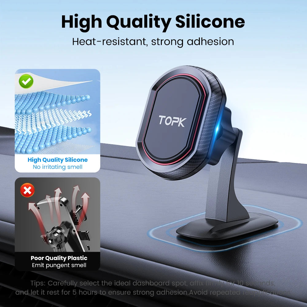 TOPK Car Phone Holder Dashboard Mount [Super Strong Magnet] Magnetic Car Mount Phone Stand For iPhone15 Samsung Car Phone Mount
