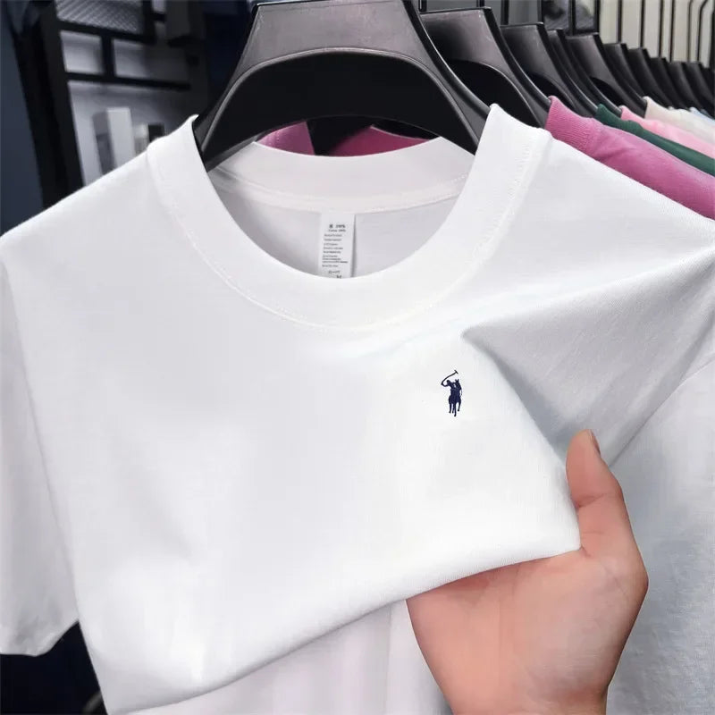 Unisex Classic Pony T Shirts 100% Cotton Crew Neck Short Sleeve Solid Color Basic Tee Men Women Summer Casual Polo Tops