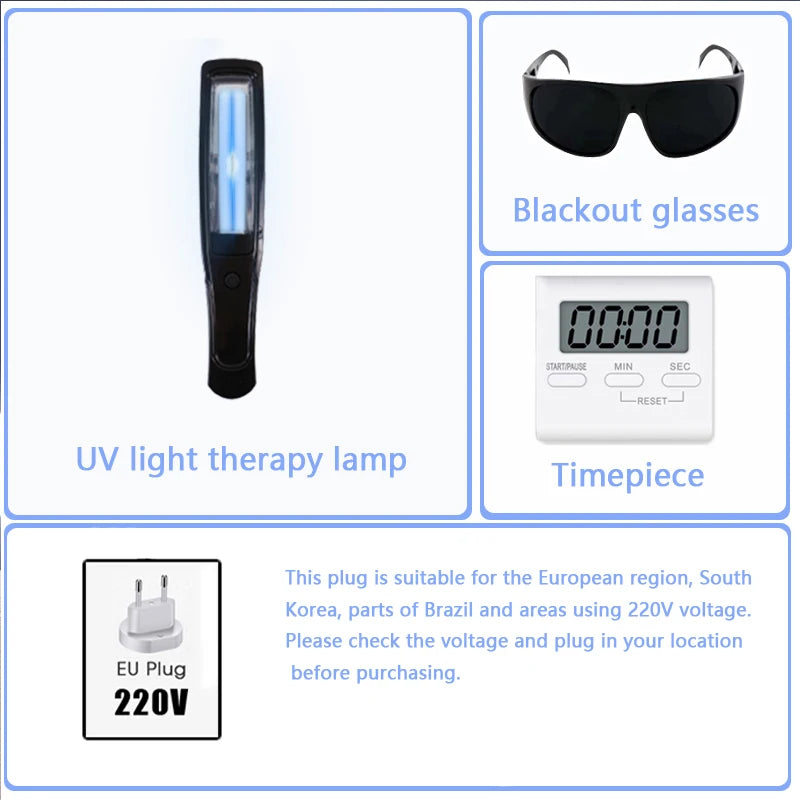 311nm Narrowband UVB Handheld Phototherapy Light Easy Operation Home Travel Skin Care Tool Set