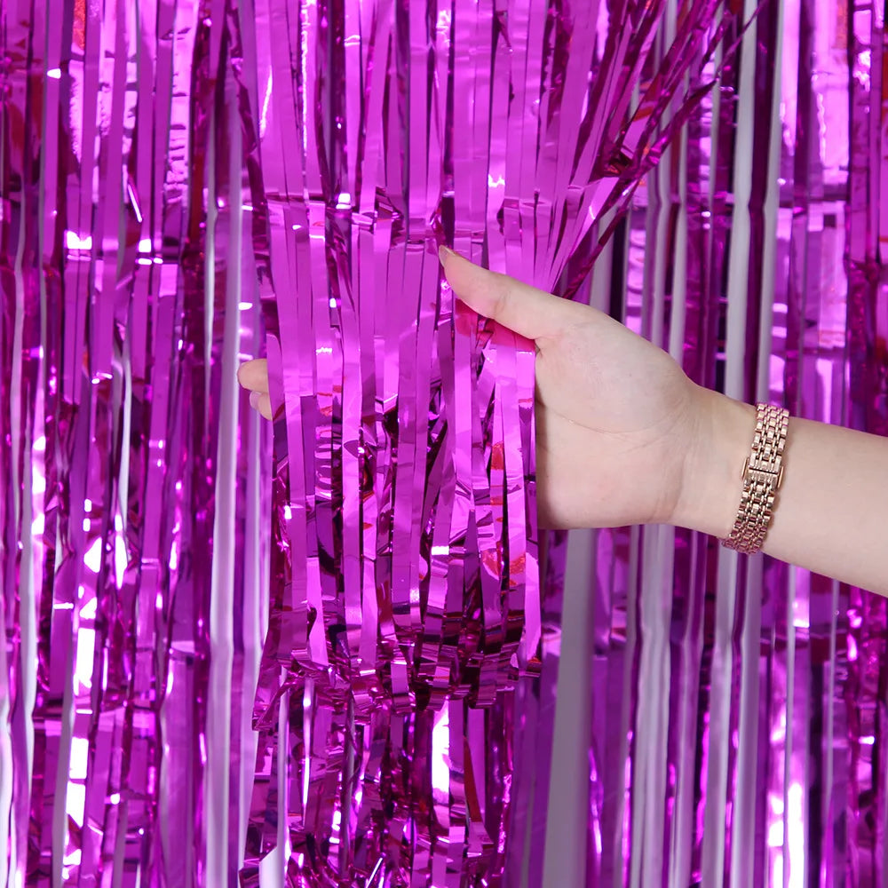 Metallic Tinsel Foil Fringe Curtains Photo Backdrop Glitter Streamers Foil Fringe Backdrop Curtain for Xmas Wedding Background