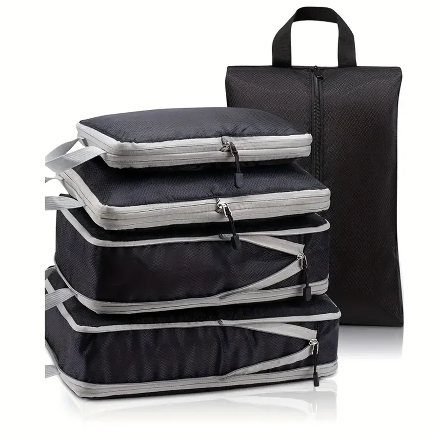 Travel Compression Packing Cubes Suitcase Luggage Organizer Set Zipper Foldable Storage Bag for Clothes Shoes Travel Accessories
