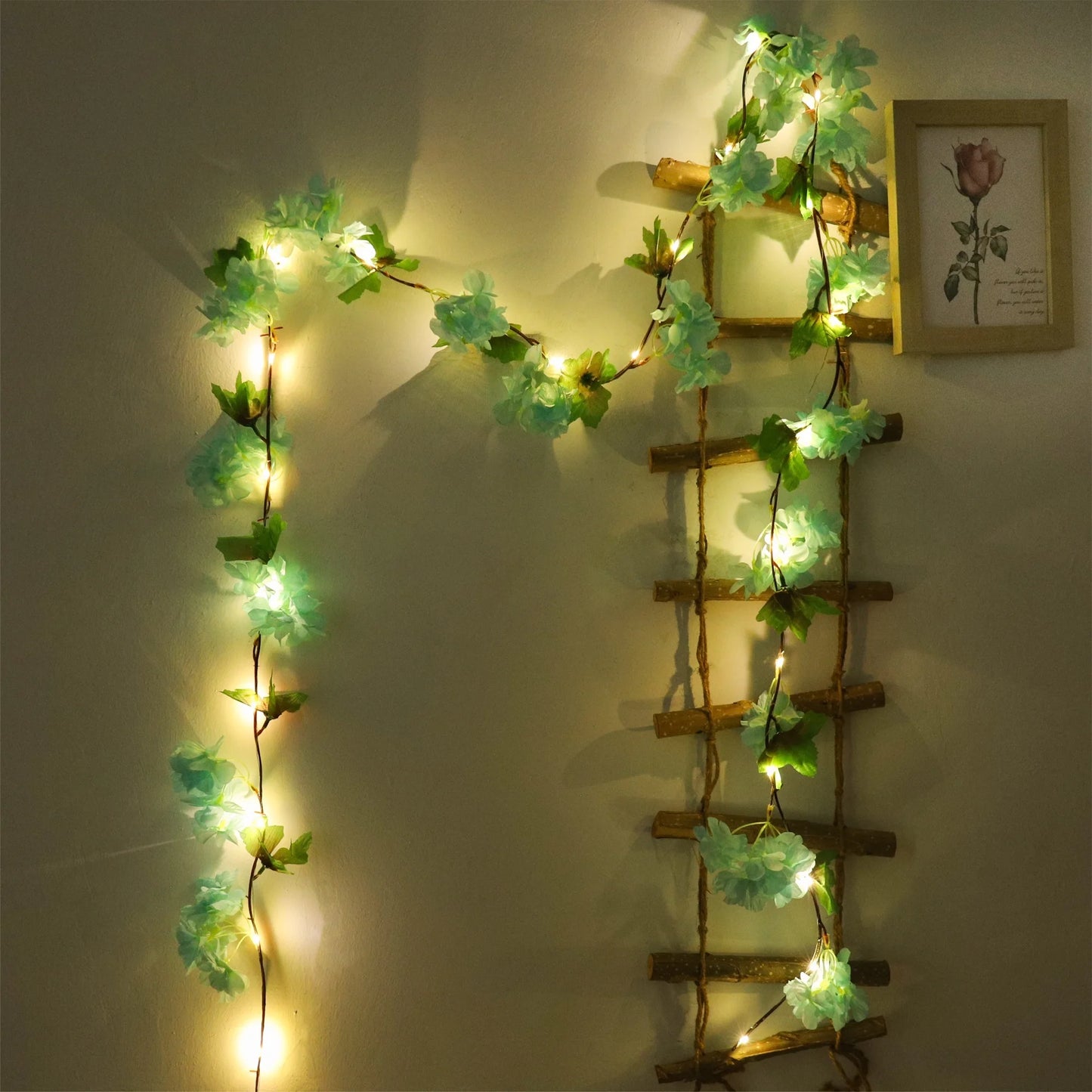 Artificial Sakura Flowers Vine LED String Lights Wedding Decoration Garden Arch Hanging Home Room Decor Christmas Party Ornament