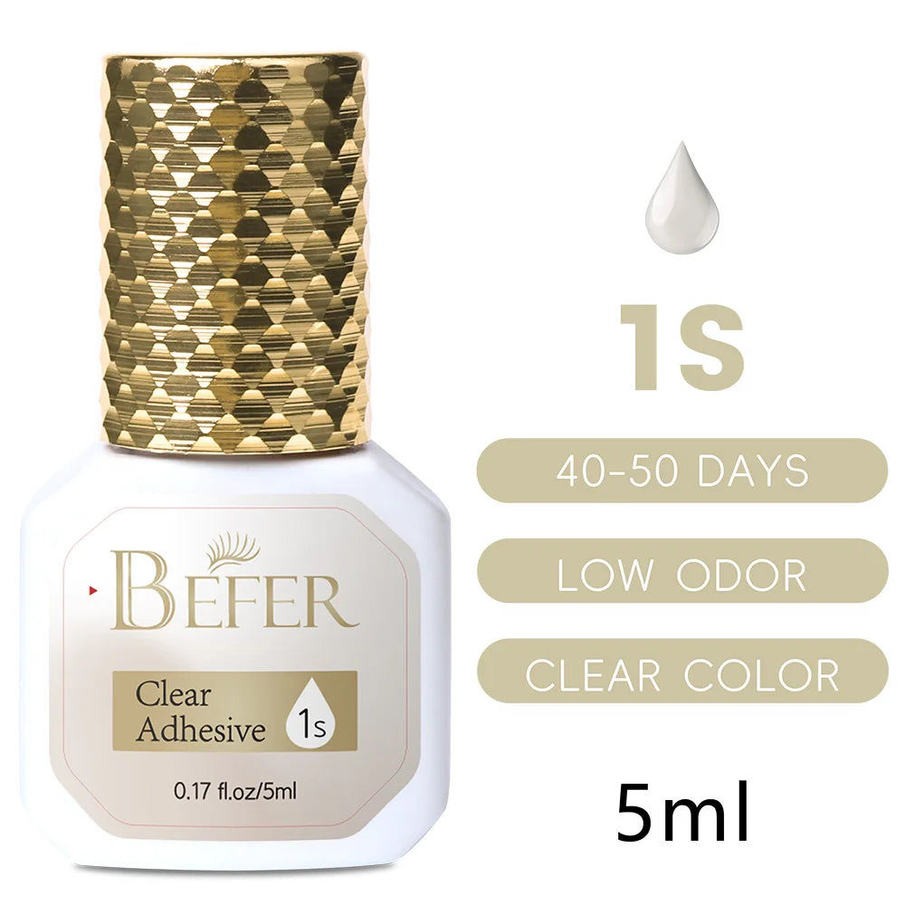 Professional Eyelash Extensions Glue 0.5-1 Sec Fast Drying Black/Clear Color 5ml Lash Glue Low Odor No Irritant Befer Beauty