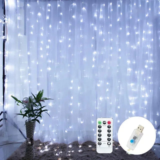 Curtain Lights 300/600LED Dimmable Fairy Lights with Remote and Timer 8 Modes USB Powered String Lights for Room Wall Party Xmas