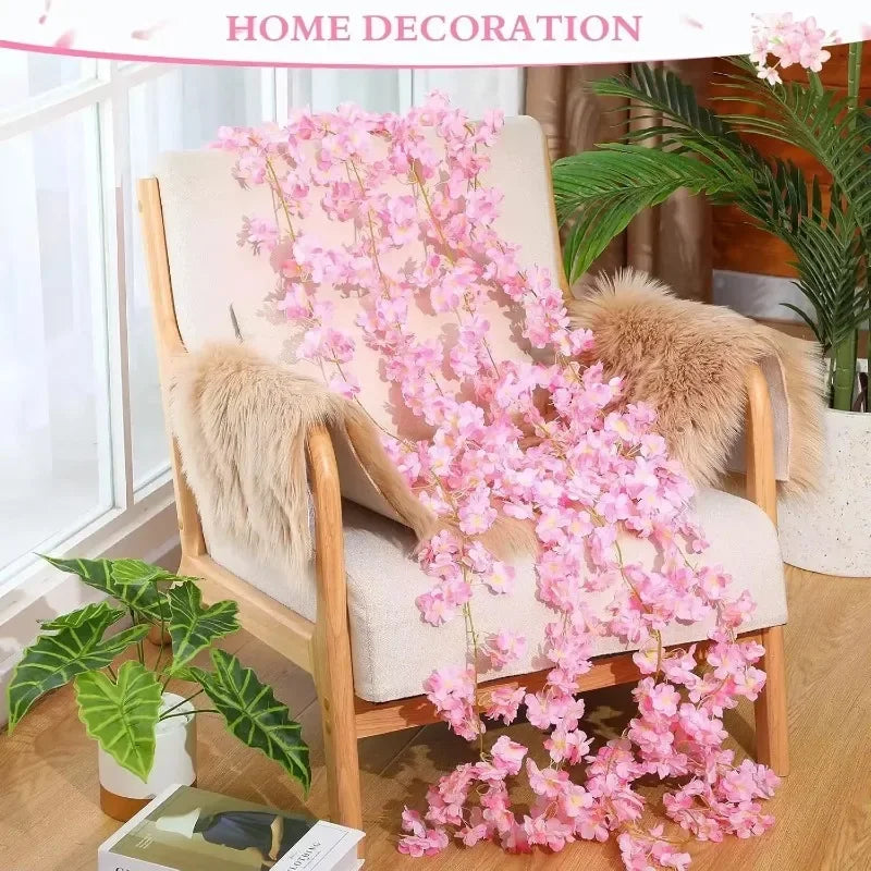 1-10PCS 180m Artificial Cherry Blossom Garland Fake Flower Vine Wall Decoration Wedding Party Backdrop DIY Home Garden Decor