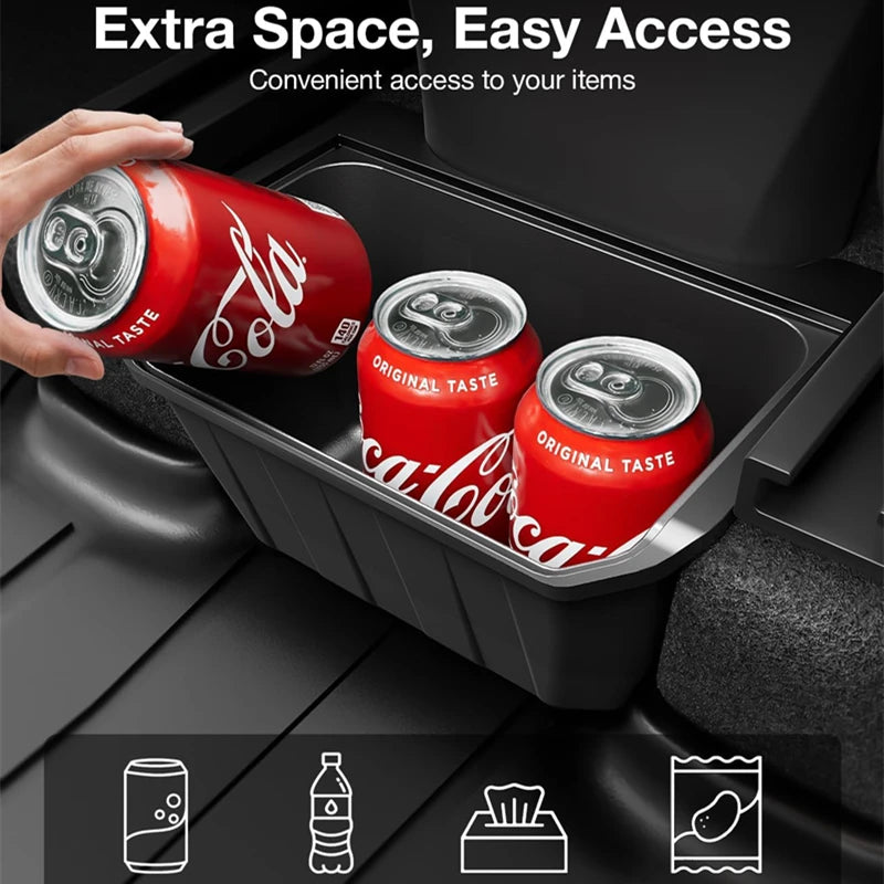 For Tesla Model Y TPE Rear Seat Storage Box Under Air Vent Organizer Backseat Trash Can Garbage Bag Car Interior Accessories