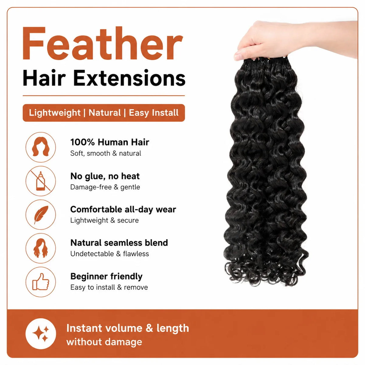 Loose Curly Crochet Human Hair Feather Miracle Knots Knotless Invisible Pre Looped 100% Human Hair Extensions Brazilian Hair