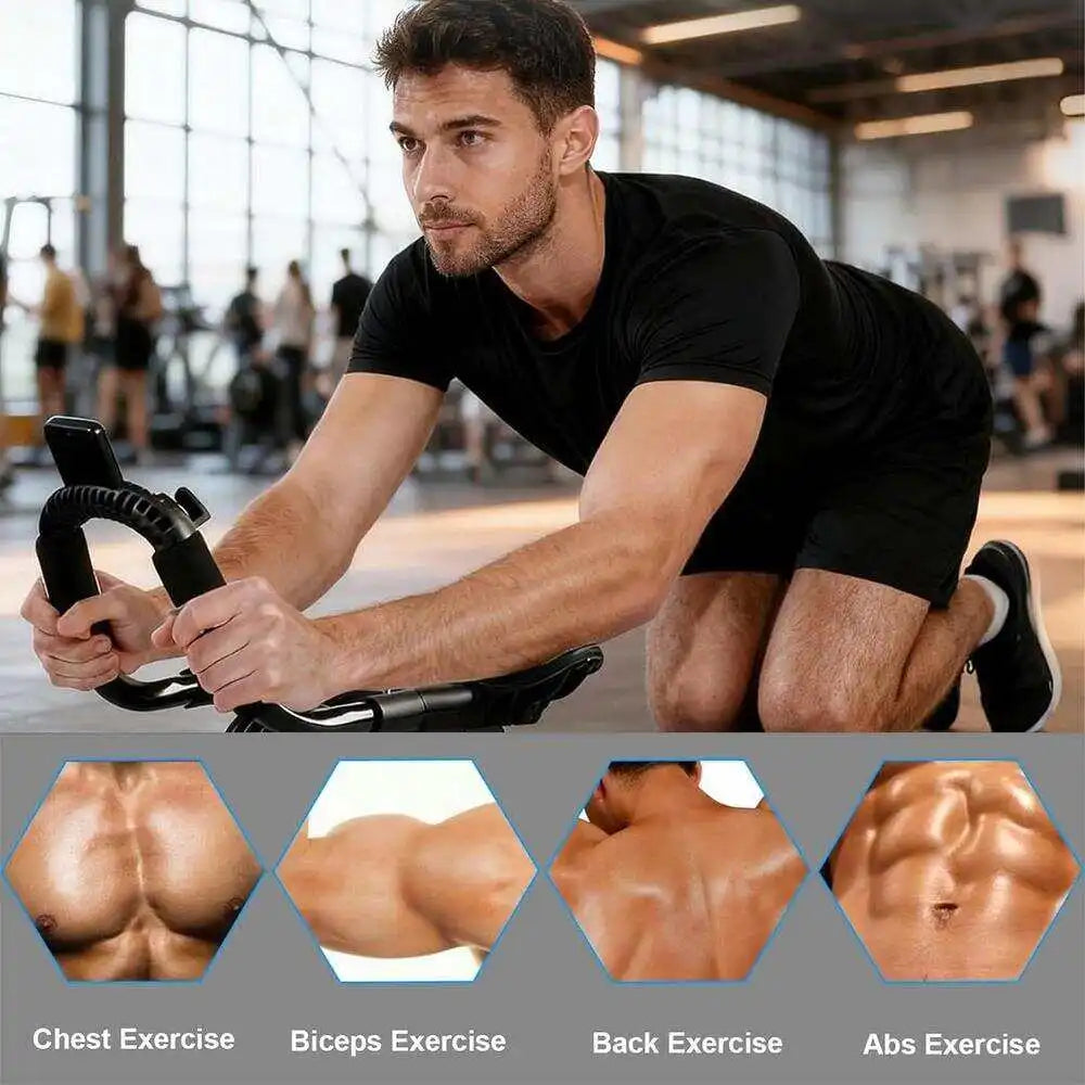 2-Wheel Dual Abdominal Roller with Soft Elbow Rests, Digital Counter, Phone Mount, Foldable Quiet Core Trainer, Portable Travel Fitness Equipment for New Gym Starters, Mini Strength Sports Supply