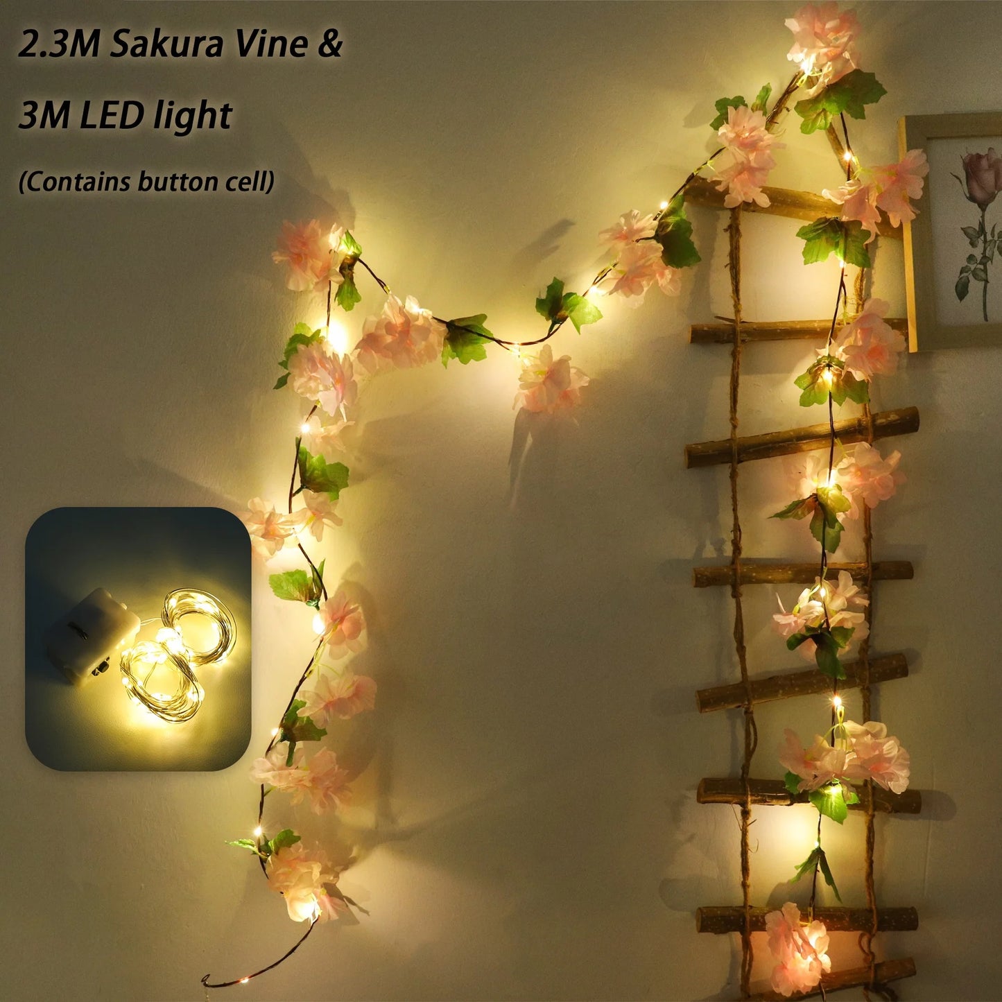 Cherry Blossom LED Light Artificial Flowers Vines For Wedding Party Home Decoration Hanging Wall Garden Arch Christmas Ornament