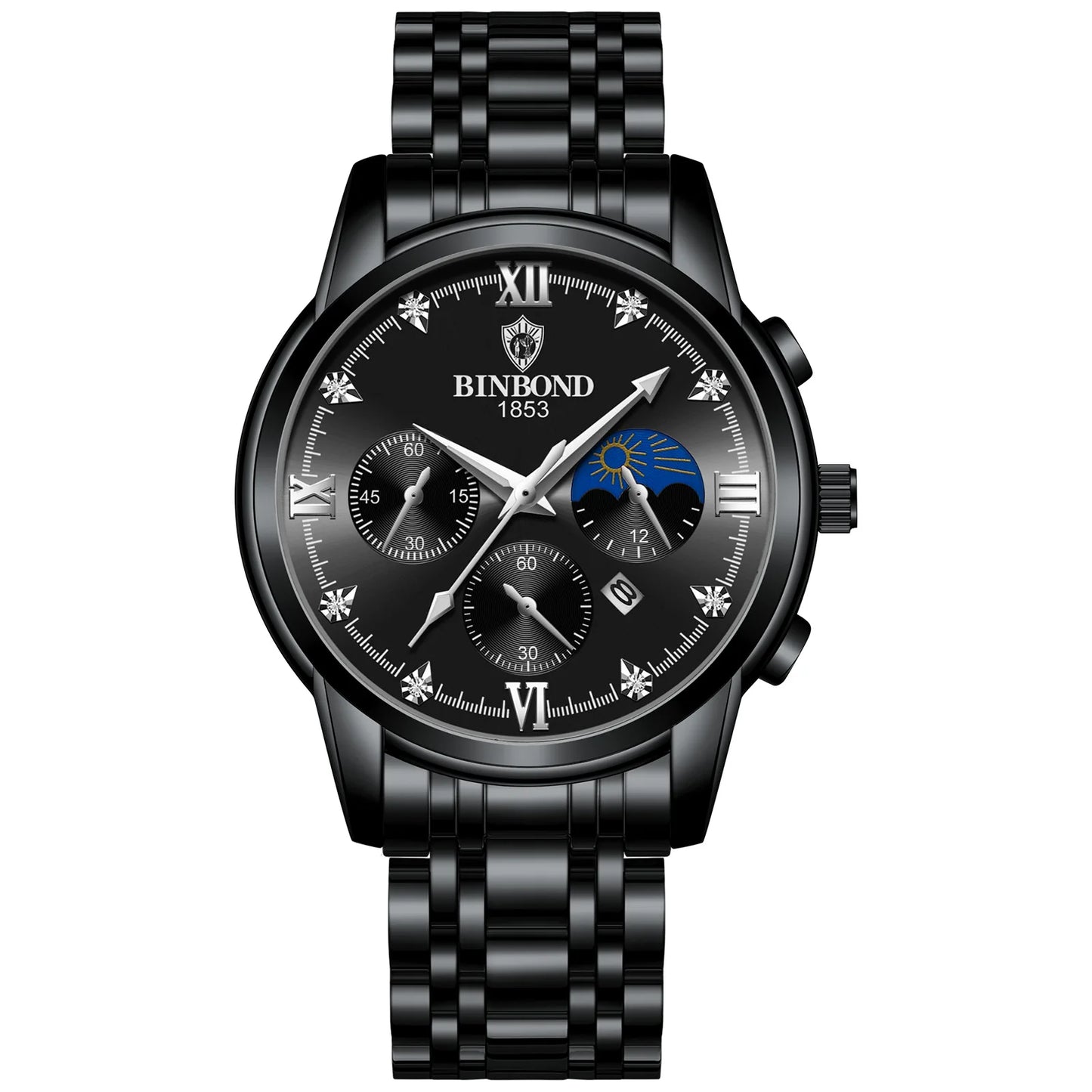 BINBOND Authentic Brand Precise Quartz Watches For Men Luxury Luminous Waterproof Sturdy Men's Watch Stainless Steel Reloj