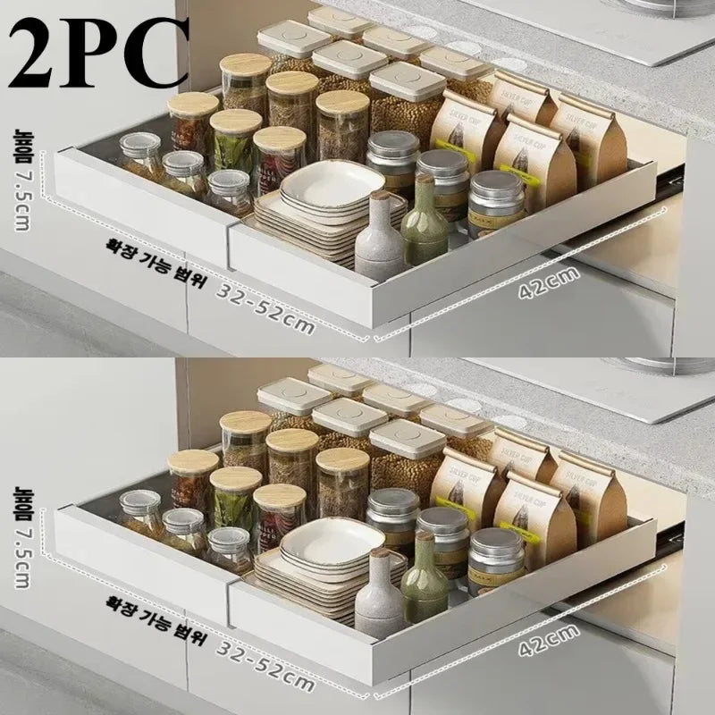 Pull Out Tray Cabinet Organizer Kitchen Storage Rack Expandable Under Sink Spice Boxes Silent Slide Drawer Style Bowl Dish Shelf