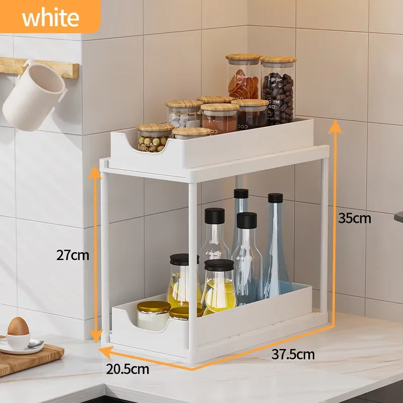 New 2 Tier Under Sink Pull Out Sliding Multi Function Space Saving Organizer Rack for Kitchen Bathroom