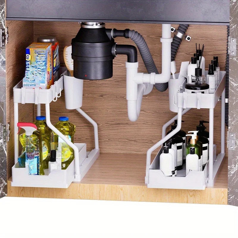 Multilayer Pull-out Storage Organizer Rack Versatile Shelf for Kitchen Seasoning Bottles Bathroom Under Sink Clutter Tidying