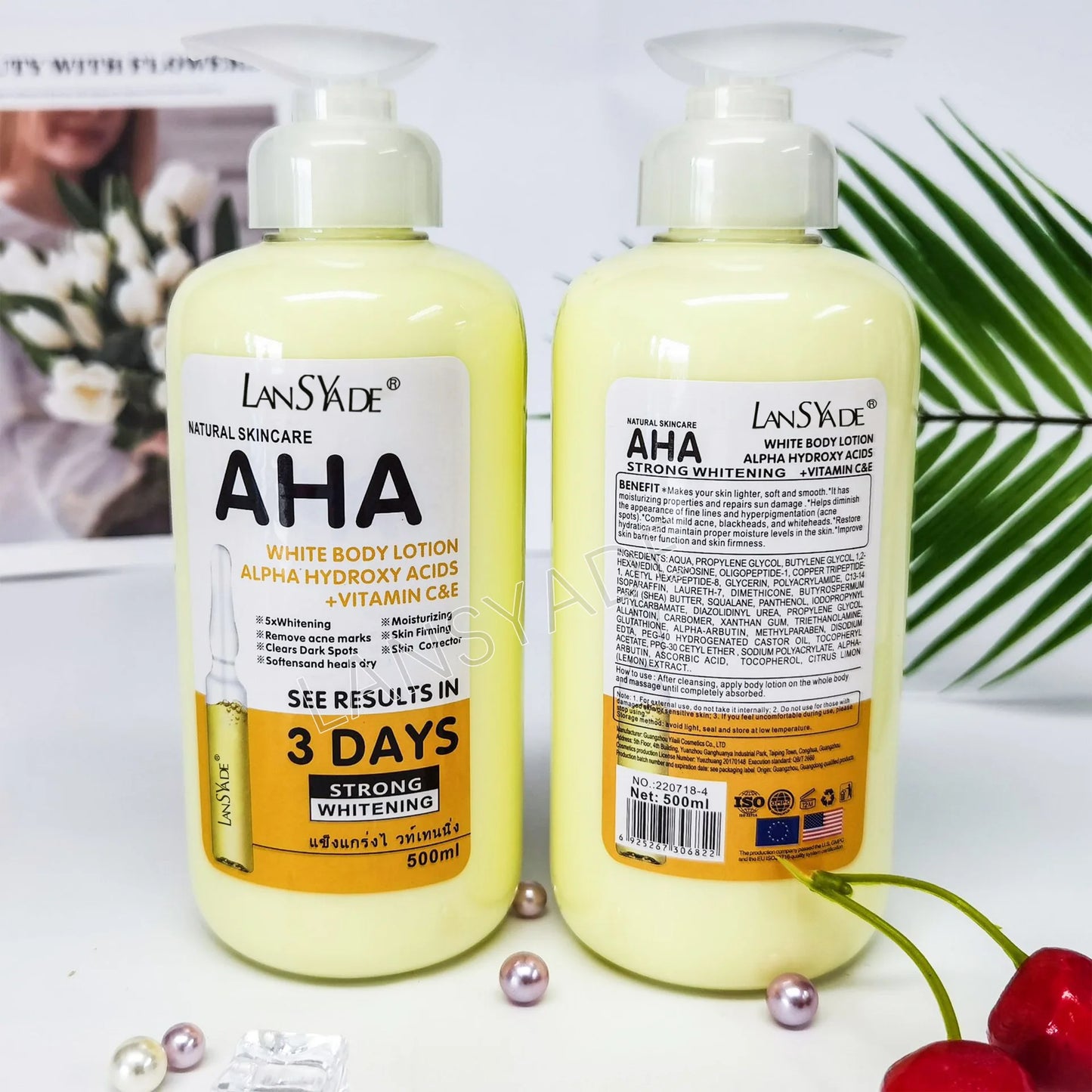 500ml Whitening Body Cream Hydroxy Acids Vitamin C&E Moisturizing Lightening Body Lotion Skin Care Remove Acne Marks