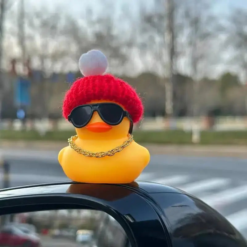 Rubber Duck Car Ornaments Winter Duck Car Dashboard Decorations for Christmas Decor Home Decorations with Mini Hat Sunglasses
