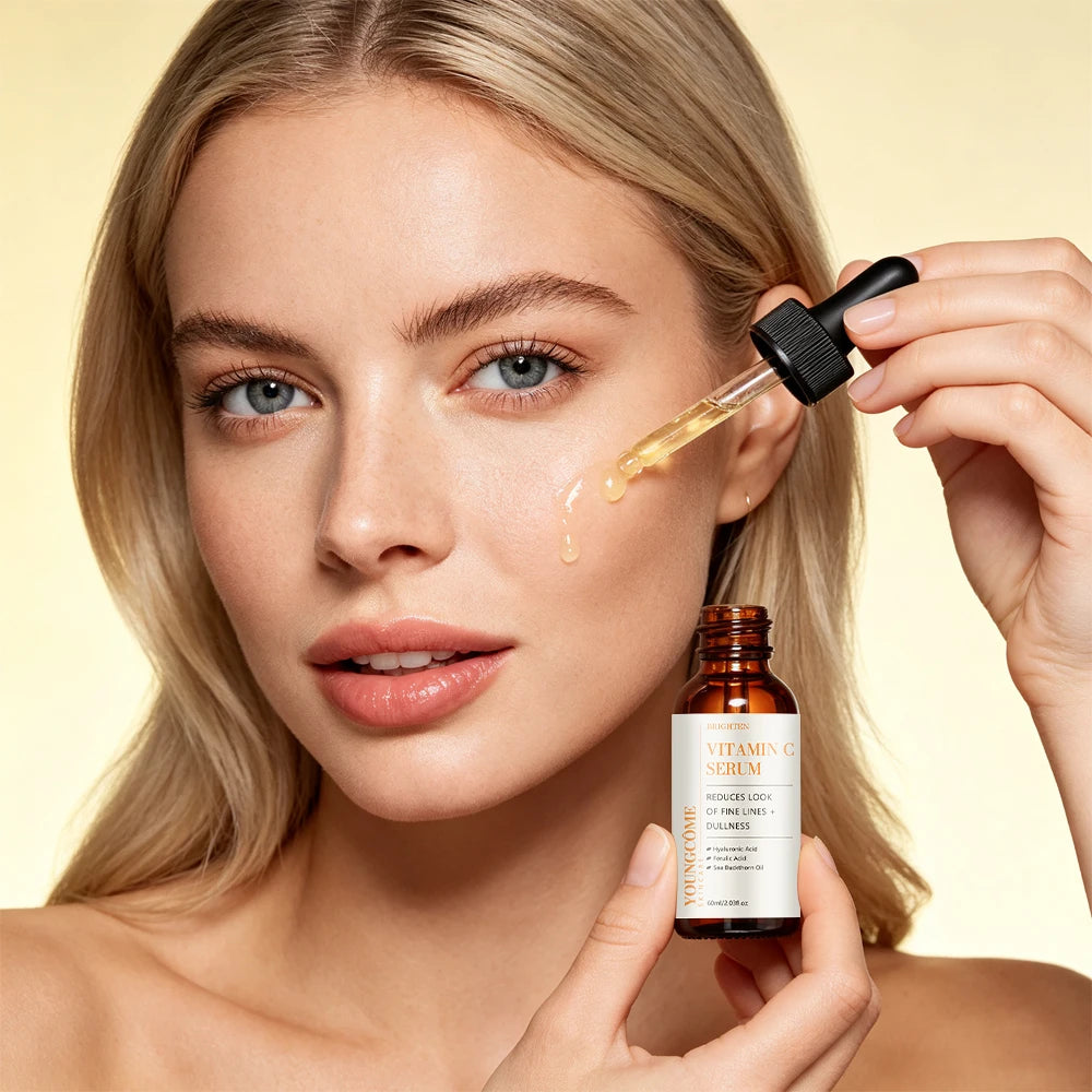 Vitamin C Serum Hydrating Facial Care with Hyaluronic Acid Ferulic Acid Sea Buckthorn Oil For Daily Skin Nourishment Lightweight