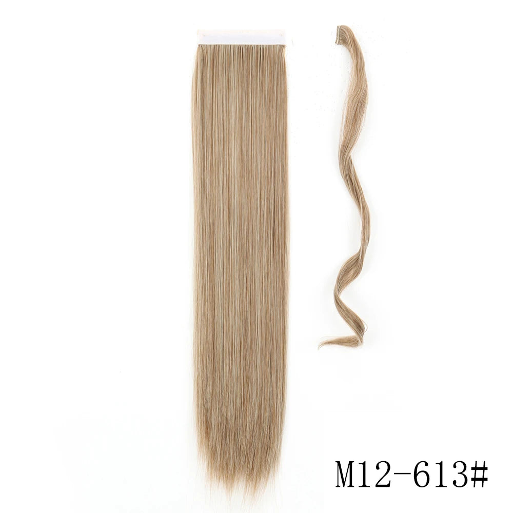 LISI GIRL Synthetic Hair 22''34'' Long Straight Ponytail Wrap Around Ponytail Clip in Hair Extensions Black Hairpiece Headwear