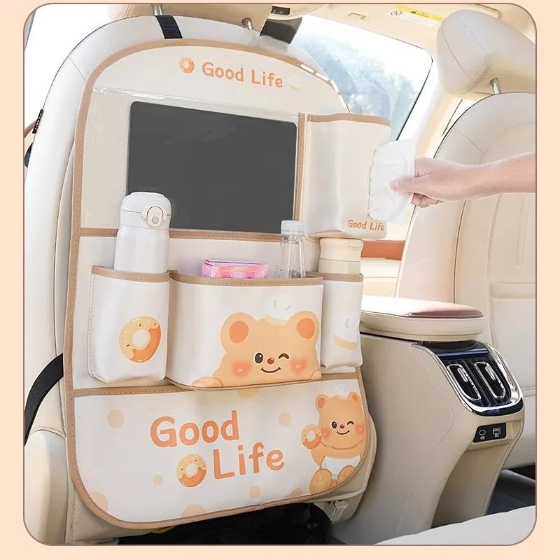 Car anti-kick pads, rear car seat back storage bags, cute cartoon anti-scratch and anti-dirt pads