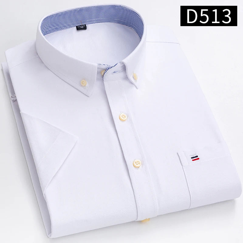 Plus Size 7XL Summer Short Sleeve Shirt 100%Cotton Shirts for Men White Plaid Striped Social Slim Fit Formal Business Clothing