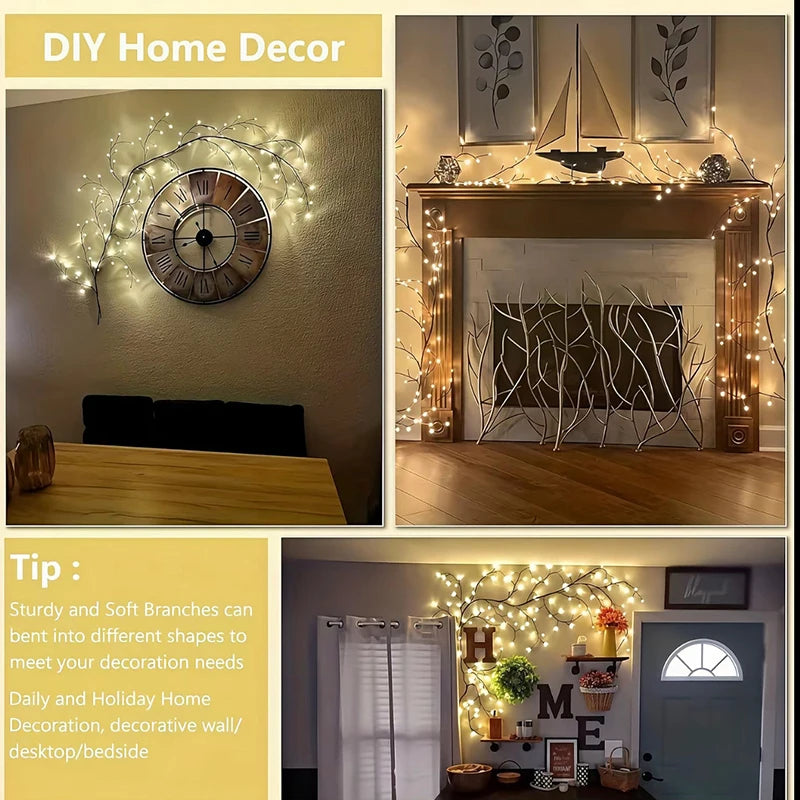 DIY Cherry Blossom Branch Lamp USB Powered Flower Branch Decoration Night Light Home Wall Cherry 8 Mode Magic Willow Vine Lamp