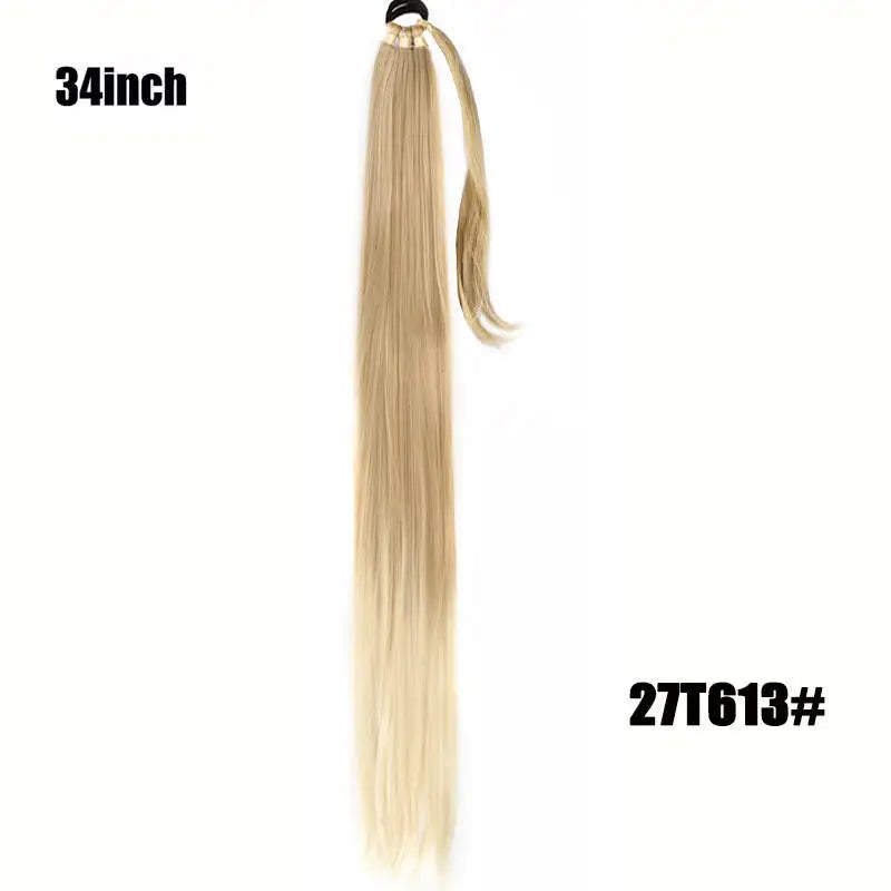 Ponytail Extensions Synthetic Boxing Braids Wrap Around Chignon Tail With Rubber Band Hair Ring 26 Inch Brown Ombre Braid DIY